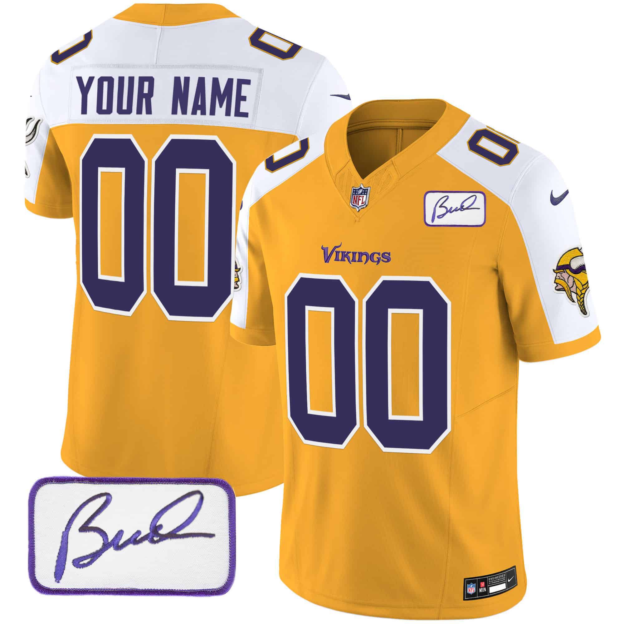 Men Minnesota Vikings Yellow 2024 Nike Bud Grant Patch Classic Limited Custom NFL Jersey style 2
